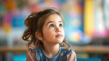Innocent girl listening in class at school