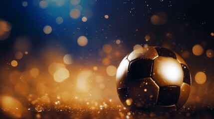 Fototapeta premium Close-up of a soccer ball with a dreamy bokeh light background, capturing the magic of game night.