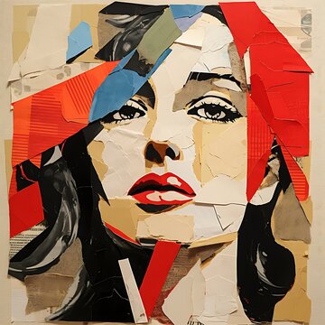 Retrato feminino em colagem com sobreposi&ccedil;&atilde;o geom&eacute;trica