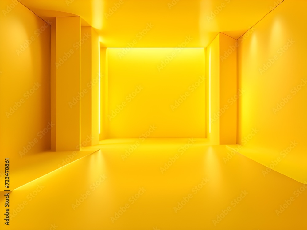 Aufkleber yellow empty illuminated room with platform. realistic 3d immitation illustration