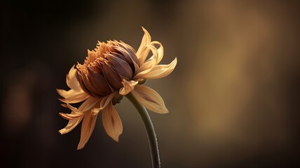 Beleza singular de uma flor na solidão, sua silhueta definida contra um fundo em tons de sépia - obrazy, fototapety, plakaty