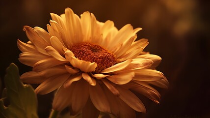Flor da hora dourada, onde uma única flor se banha na luz âmbar e quente.