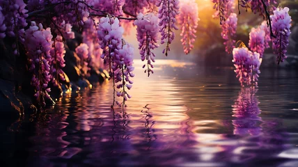 Foto op Canvas Delicadas flores de glicínia são banhadas nos tons de lavanda do crepúsculo. © marcia47