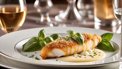 Tasty fried chicken breast topped with white gravy	