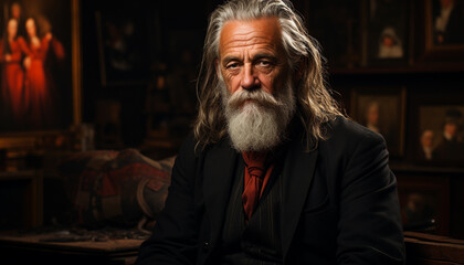 Obraz premium Serious senior man with gray hair looking confidently at camera generated by AI
