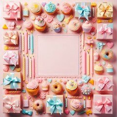 Birthday. Frame from holiday cupcakes. Place for text in the center