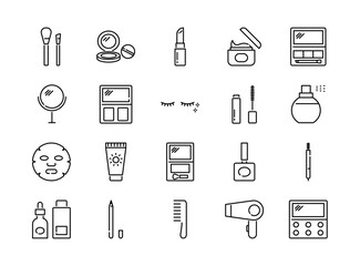 Set of cosmetics and makeup line icons. Editable stroke. Vector illustration.	