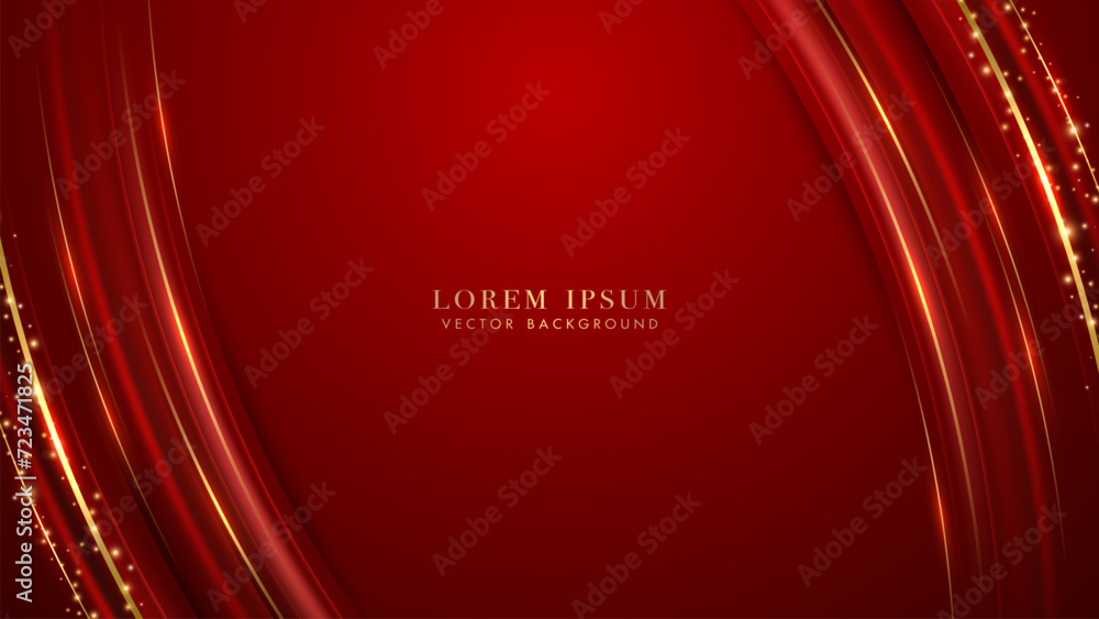 Canvas Prints abstract red curve shape background with glowing light, golden line, and glitter light effect decora