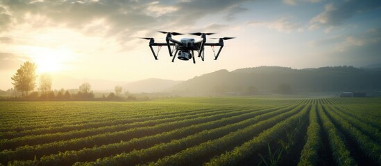 Fototapeta premium Drone technology in agriculture. Generate AI image