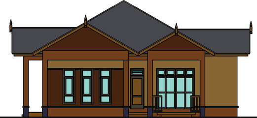 Residential house building exterior vector. Exterior Bungalow houses in Malaysia.