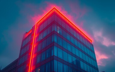 Walls of three-dimensional model of buildings. Models of high-rise buildings with close up. Concept architecture of high-rise housing. Tall houses are lit with neon lights.