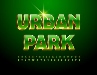 Vector modern concept Urban Park with elite 3D Font. Set of Green and Gold Alphabet Letters and Numbers