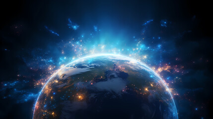 Obraz premium Digital technology universe earth abstract graphics poster web page PPT background