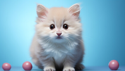 Cute blue kitten playing with toy, staring with blue eyes generated by AI