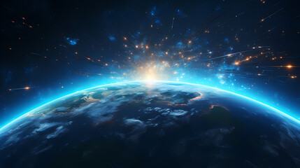 Fototapeta premium Digital technology universe earth abstract graphics poster web page PPT background