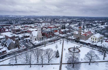 Drone image of Clinton, Massachusetts in January 