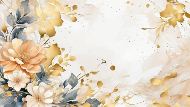 Abstract background watercolor gentle flower and gold splash flower, motion
