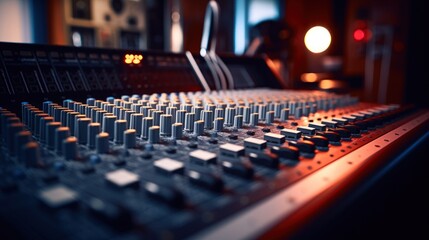 Professional mixer of a soundboard in a recording studio. Generate AI image - obrazy, fototapety, plakaty