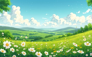 Fototapeta premium Idyllic Cartoon Countryside Landscape