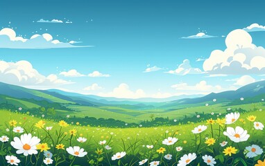 Obraz premium Idyllic Cartoon Countryside Landscape