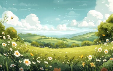 Idyllic Cartoon Countryside Landscape