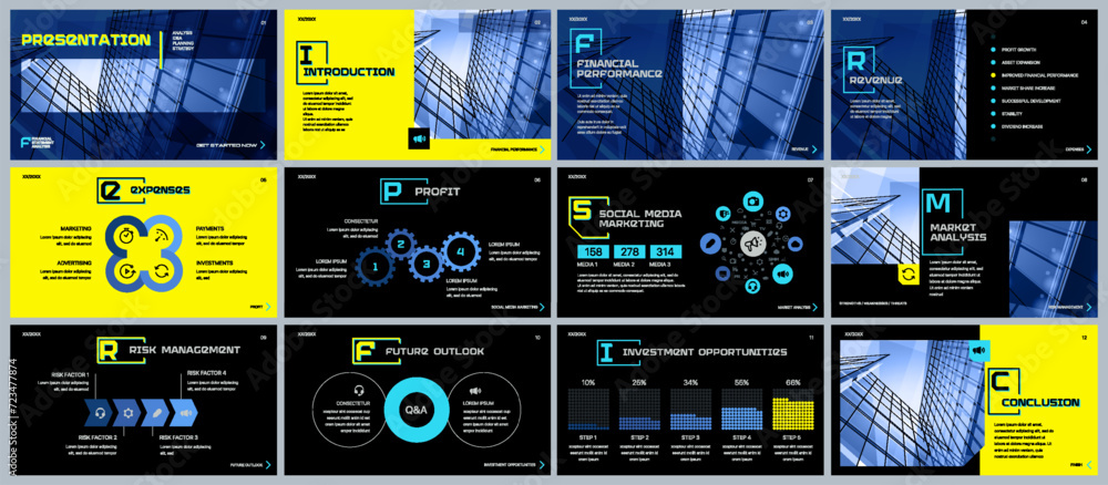 Aufkleber presentation templates in cyberpunk style. elements for infographics on a dark background. use in pr