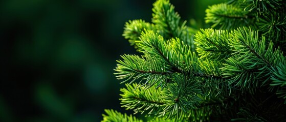 Bright green pine needles set against dark background - Powered by Adobe