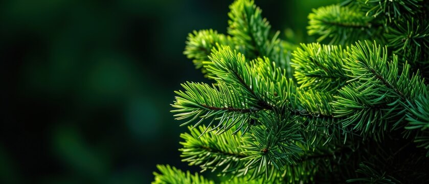Bright green pine needles set against dark background