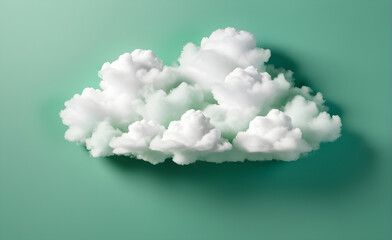 White cloud on a simple soft green background, simulating real photo, 3D design with a minimalist touch. Generative AI