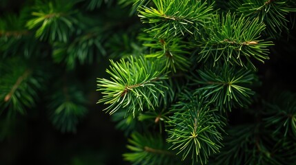 Bright green pine needles set against dark background
