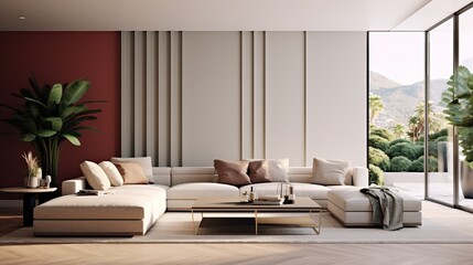 Aesthetic composition of modern elegant living room interior 