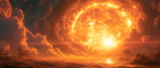 Vibrant Painting Depicting a Sun Burst in the Sky