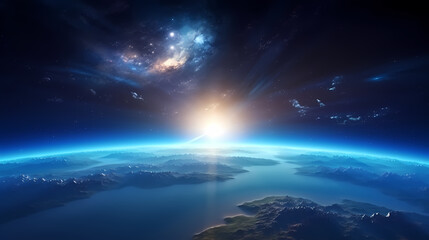 Fototapeta premium Earth in the cosmic sky, abstract space background of a planet in the universe