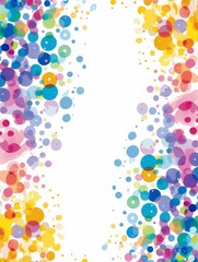 A rainbow dot border on white background. 