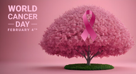 a bush with unique pink leaves and a conceptual design with cancer day
