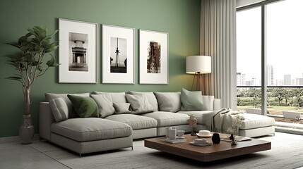 Modern aesthetic living room interior composition with elegant color palette 