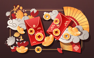 chinese new year greeting card asian flyer invitation poster horizontal