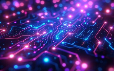 Fototapeta premium Neon Circuit Board Digital Illustration