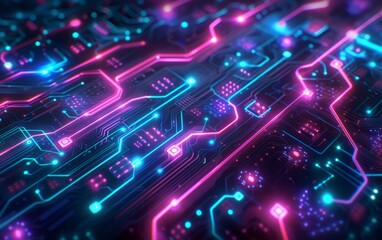 Obraz premium Neon Circuit Board Digital Illustration