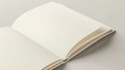 An open book with blank pages on light background. empty notebook mockup template design 