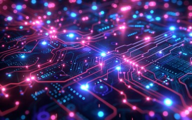 Obraz premium Neon Circuit Board Digital Illustration