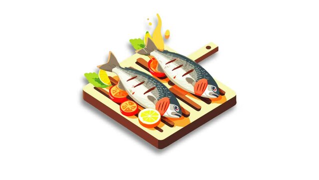 Barbeque Fish Icon of nice animated for your Traveler isometric videos easy to use with Transparent Background
