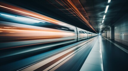 Speed of train moving inside tunnel. Generate AI image