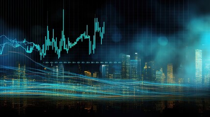 Panoramic abstract stock market growth city. Generate AI image