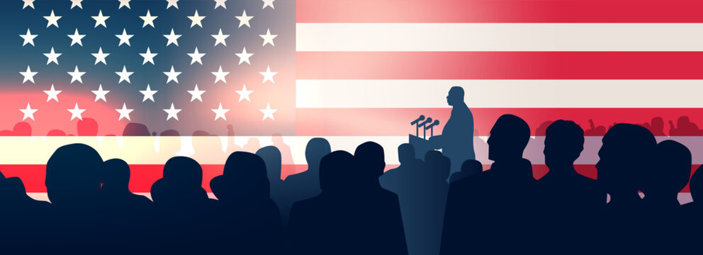 Martin Luther King Jr. Day black man and USA flag MLK banner horizontal - Powered by Adobe