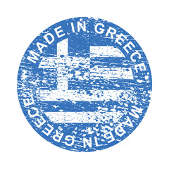Made in Greece grunge stamp, blue isolated on white background, vector illustration.