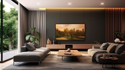 Modern elegant living room interior composition with aesthetic color palette 