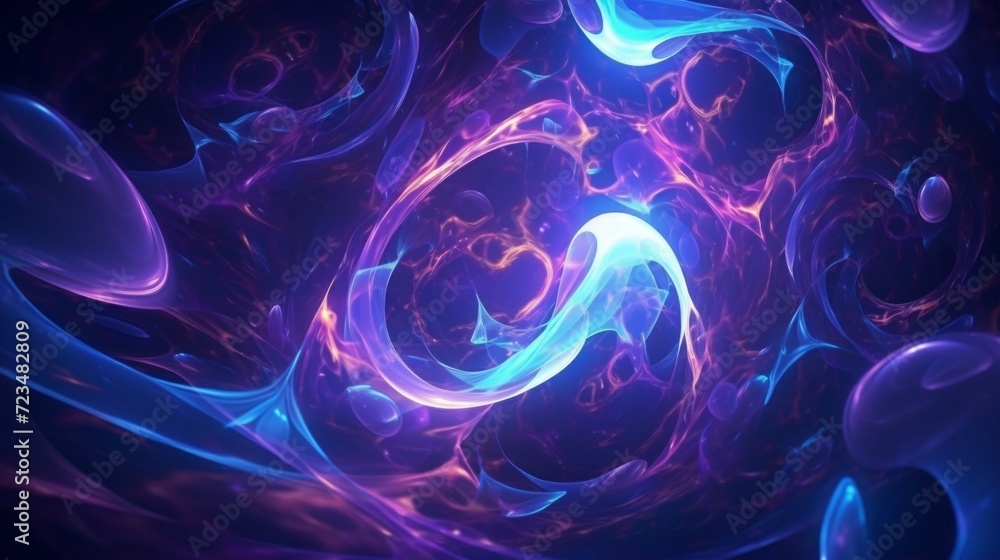 Poster digital art depicting vibrant swirling patterns of light and energy with dynamic colors.