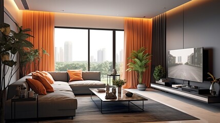 Aesthetic composition of modern living room interior  