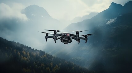 Fototapeta na wymiar Drone flies over the mountains. Generate AI image